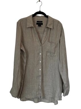 Tahari Women Hemp Shirt Button Front Relaxed Fit Coastal Minimalist Size Large